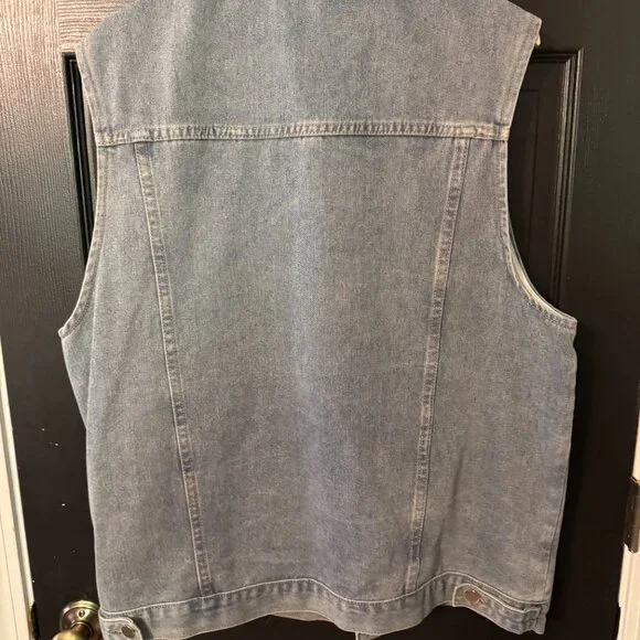 Womens Mens Denim Vest Oversized Blue Button Down Medium - Picture 4 of 4